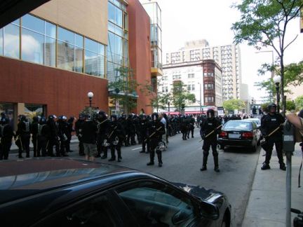 More riot 
police than will fit in the street<br>More riot police than RNC 
protestors, at least from this angle