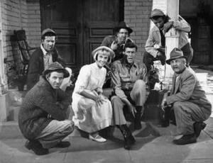 Denver Pyle as Briscoe Darling with the rest of the Darling Family - sons (The Dillards), daughter, Charlene, and Sheriff Andy Griffith - The Andy Griffith Show