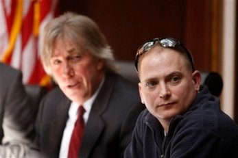 Attorney Geoffrey Fieger, left, and Master Sgt. Jeffrey Sarver are seen during a news conference in Southfield, Mich., Wednesday, March 3, 2010. Sarver, a bomb disposal expert who served in the Iraq war has filed a lawsuit against the makers of 'The Hurt Locker' alleging they falsely claim the characters in the Oscar-nominated film are fictional. The multimillion-dollar lawsuit is being filed by Fieger on behalf of Sarver of Clarksville, Tenn. Fieger and Sarver claim the film's screenwriter Mark Boal was embedded in Sarver's unit, and the information he gathered was used in the film.  Photo by Carlos Osorio