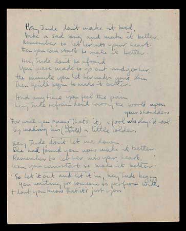 Paul McCartney's incomplete manuscript of 'Hey Jude'