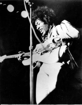 This is a 1970 photo of rock and roll guitarist Jimi Hendrix at an unknown location.