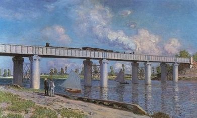 This photo provided by Christie's auction house in New York shows Claude Monet's 1873 painting 'Le Pont du chemin de fer a Argenteuil' (The Railway Bridge at Argenteuil).