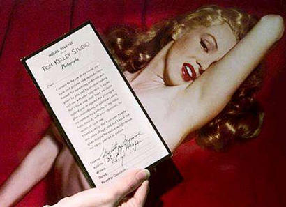 'Playboy' models have become more boyish over the years as smaller breasts and hips replace their stereotypical hourglass figures, according to a new study published on Friday. The classic Playmate look typified by 1950s Playboy pin-up Marilyn Monroe has given way to a trend for slimmer models. A file photo shows the form Monroe signed after posing nude for a picture which appeared in Playboy's first edition in the 1950s. Photo by Fred Prouser