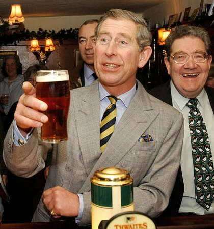 Prince Charles enjoys a pint during a visit to the Craven Heifer Hotel in Stainforth near Settle. The Campaign for Real Ale (Camra) is trying to encourage women to drink beer. Photo by John Giles